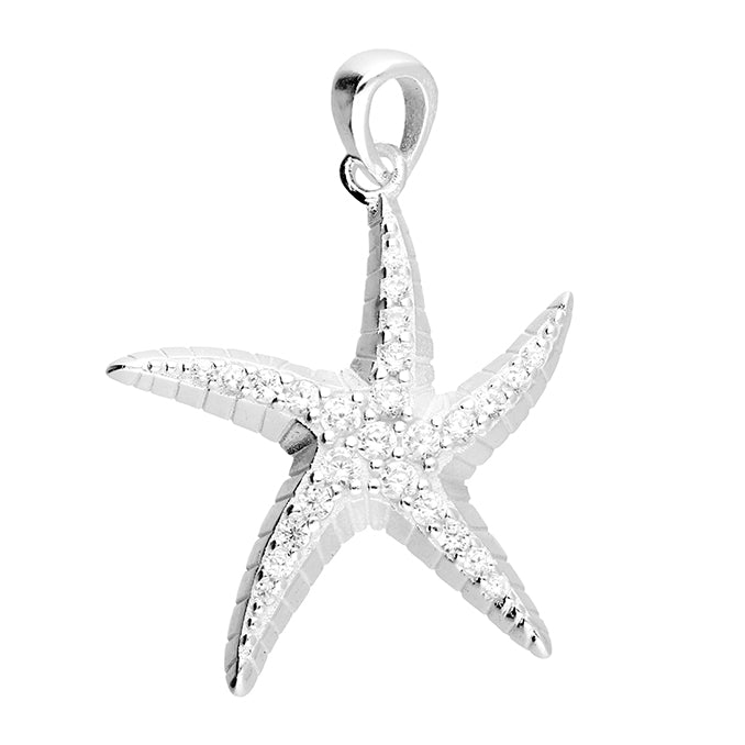 Silver Cubic Zirconia Starfish pendant and chain complete with presentation box