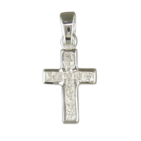Silver Cubic Zirconia set Cross and Chain complete with presentation box