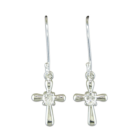 Silver Cubic Zirconia cross drop earrings complete with presentation box