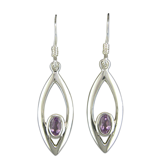 Silver Amethyst drop earrings complete with presentation box