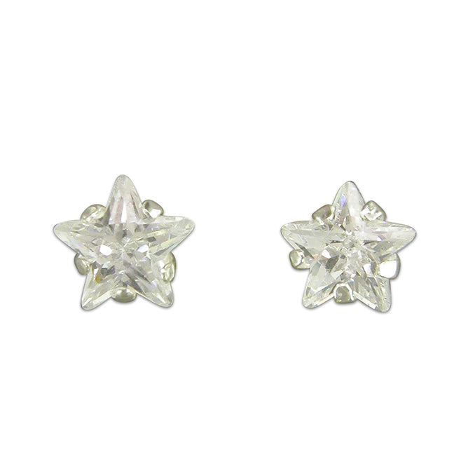Silver Cubic Zirconia star stud earrings complete with presentation box
