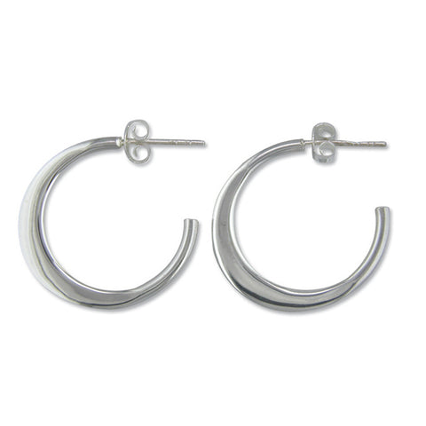 Silver post and scroll back hoop earrings complete with presentation box