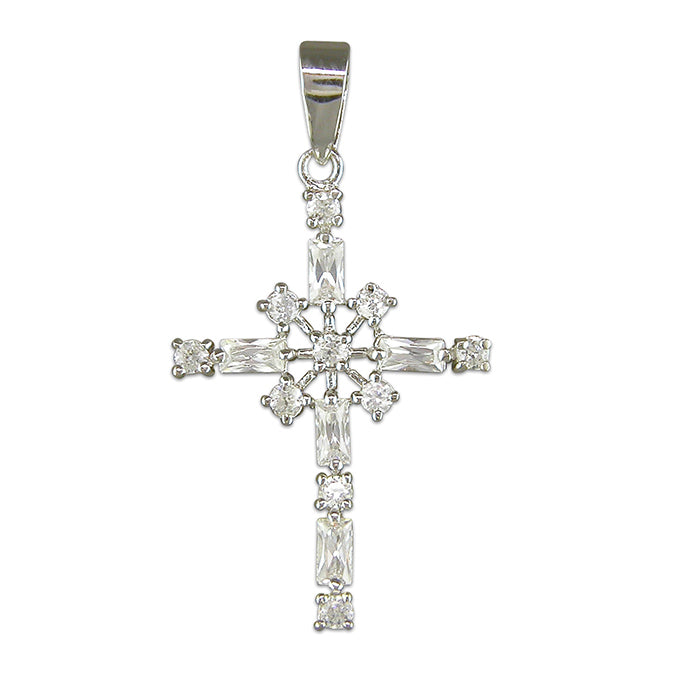 Silver Cubic Zirconia set Cross and Chain complete with presentation box