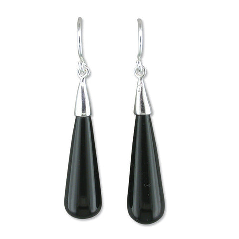 Silver Onyx drop earrings complete with presentation box