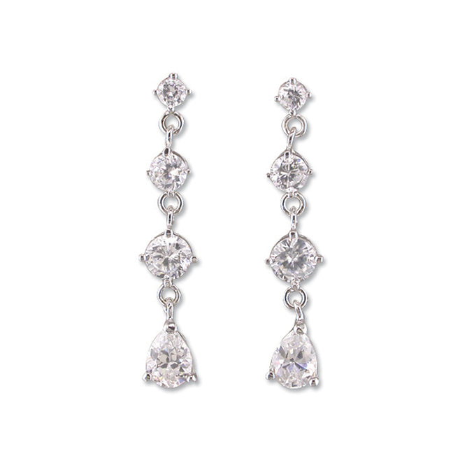 Silver Cubic Zirconia graduated drop earrings complete with presentation box