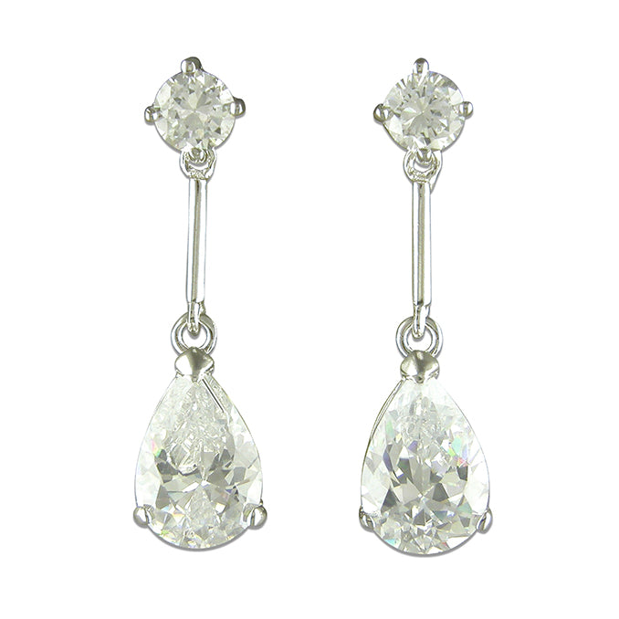 Silver Cubic Zirconia teardrop and round drop earrings complete with presentation box