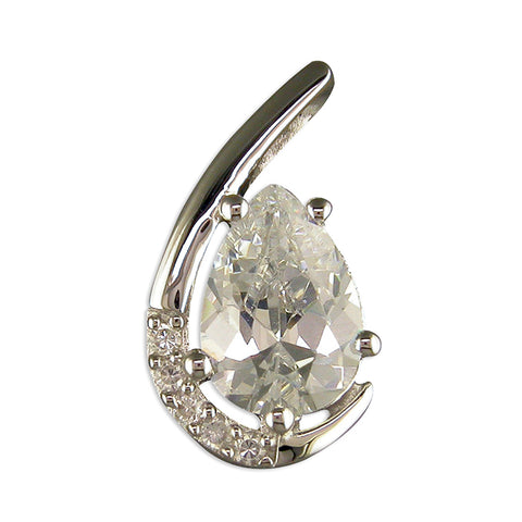 Silver Cubic Zirconia teardrop pendant and chain complete with presentation box