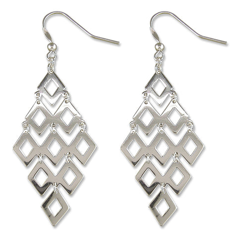 Silver diamond shape drop earrings complete with presentation box