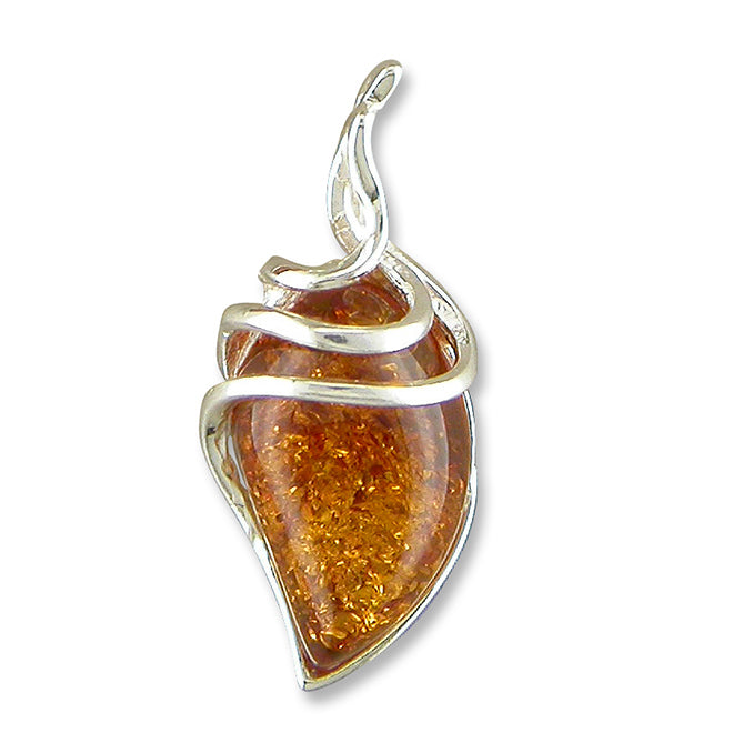 Silver Cognac Amber pendant and chain complete with presentation box