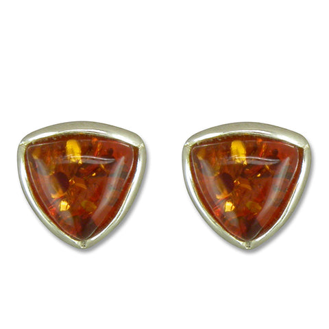 Silver triangular Amber stud earrings complete with presentation box