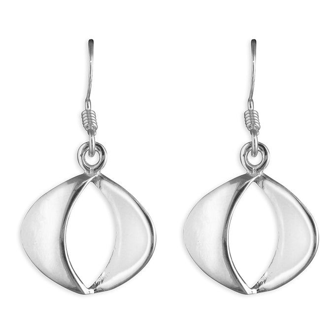 Silver open oval abstract drop earrings complete with presentation box