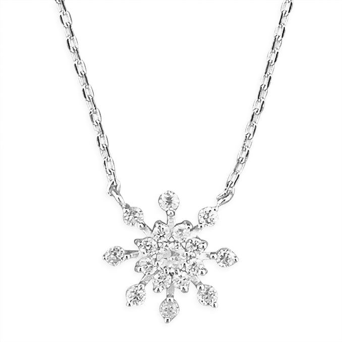 Silver Cubic Zirconia snowflake pendant and chain complete with presentation box