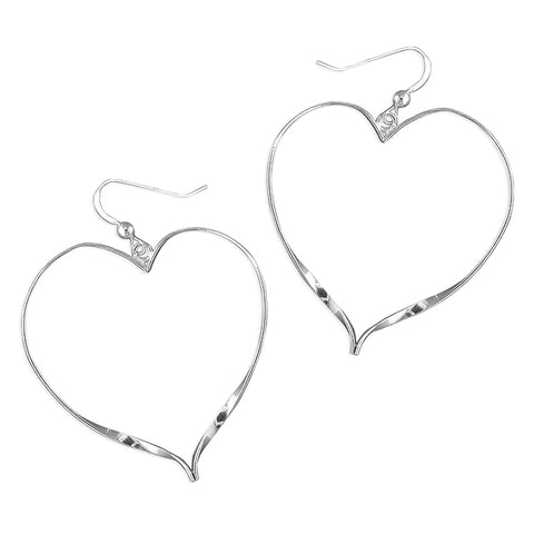Silver large twisted wire heart drop earrings complete with presentation box