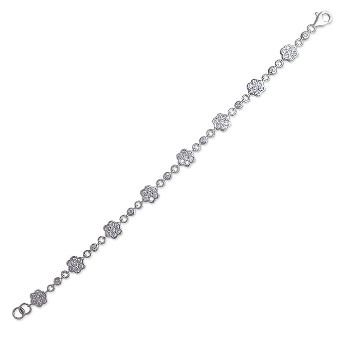 Silver Cubic Zirconia set flower clusters linked Bracelet complete with presentation box