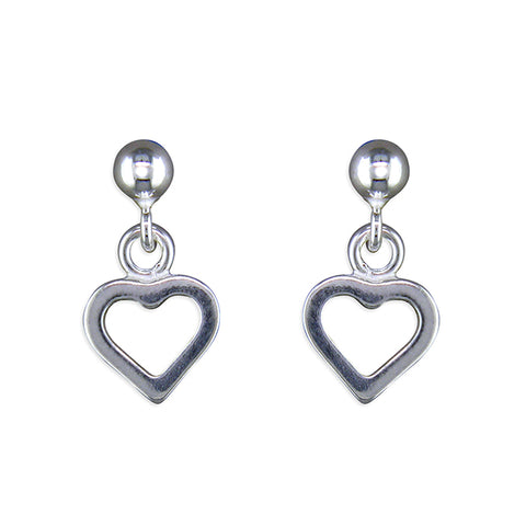 Silver small heart drop earrings complete with presentation box
