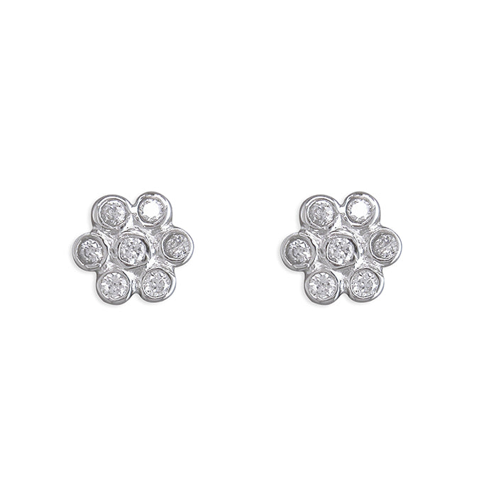 Silver Cubic Zirconia round stud earrings complete with presentation box