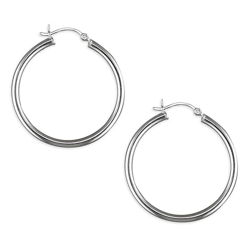 Silver hinged wire plain hoop earrings complete with presentation box