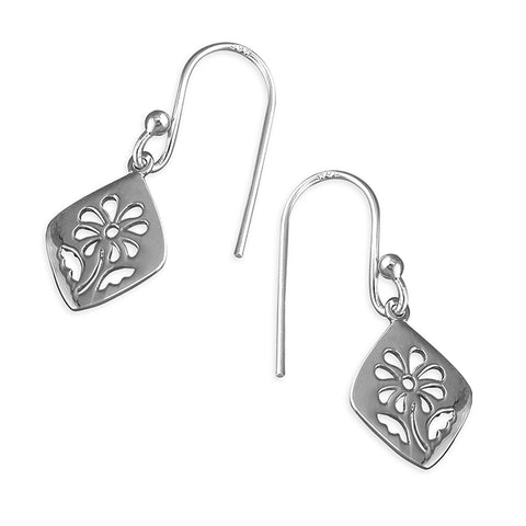 Silver cut out flower drop earrings complete with presentation box