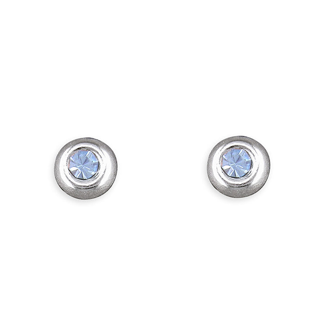 Silver small blue crystal stud earrings complete with presentation box