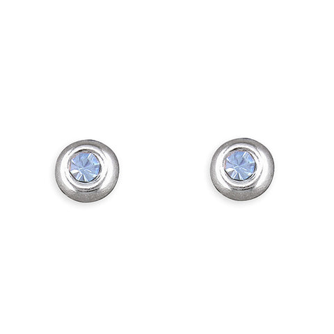 Silver small blue crystal stud earrings complete with presentation box