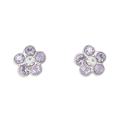 Silver Pale Lilac Cubic Zirconia round stud earrings complete with presentation box