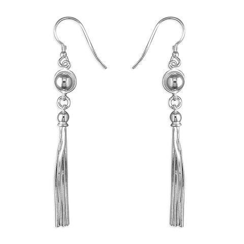 Silver bead and tassel drop earrings complete with presentation box