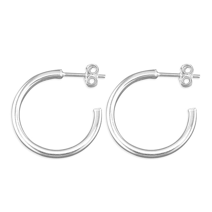 Silver post and scroll back hoop earrings complete with presentation box