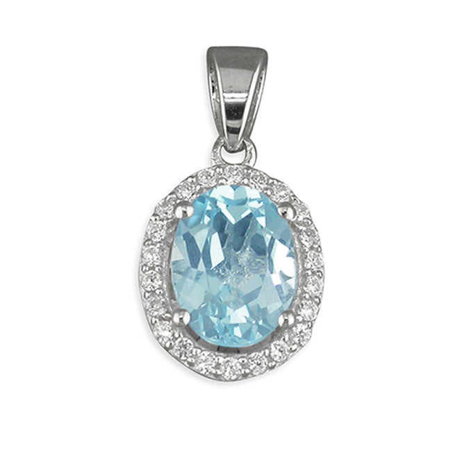 Silver Blue Topaz & Cubic Zirconia pendant and chain complete with presentation box