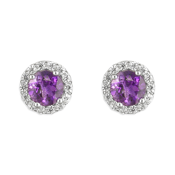 Silver Amethyst and Cubic Zirconia stud earrings complete with presentation box