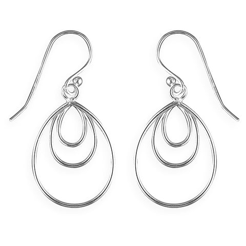 Silver triple teardrop drop earrings complete with presentation box