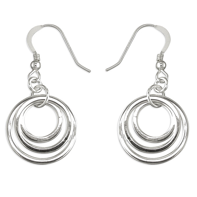 Silver triple circle drop earrings complete with presentation box