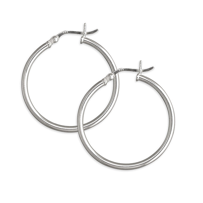 Silver hinged wire plain hoop earrings complete with presentation box