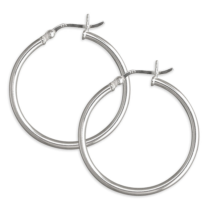 Silver hinged wire plain hoop earrings complete with presentation box