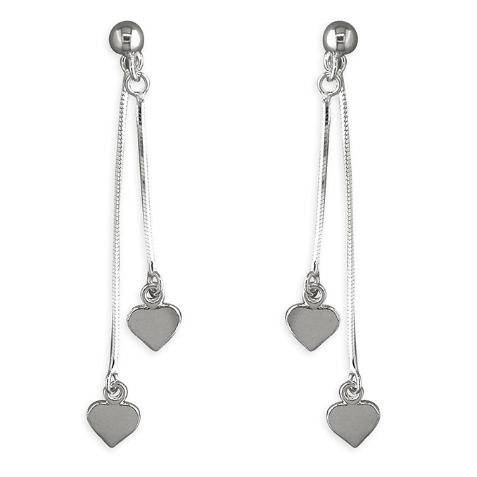 Silver double heart drop earrings complete with presentation box