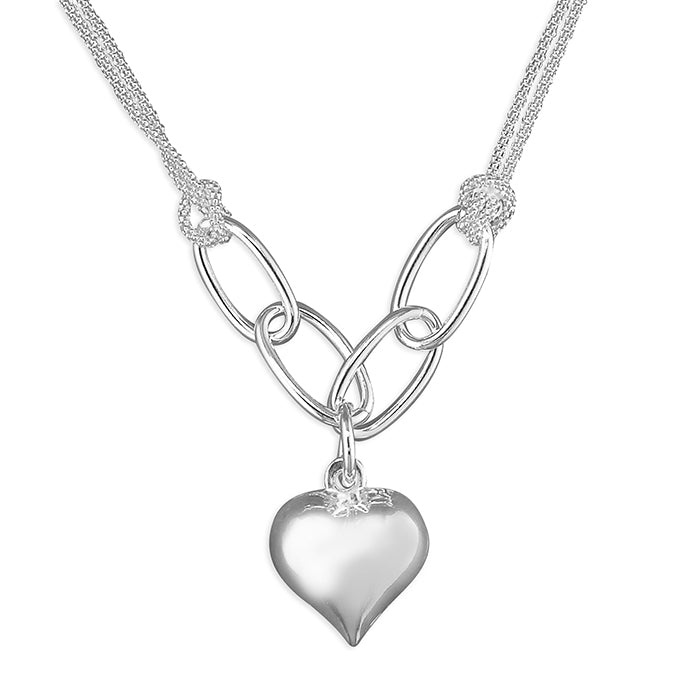 Silver Puffed Heart pendant and chain complete with presentation box