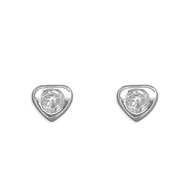Silver Cubic Zirconia heart stud earrings complete with presentation box
