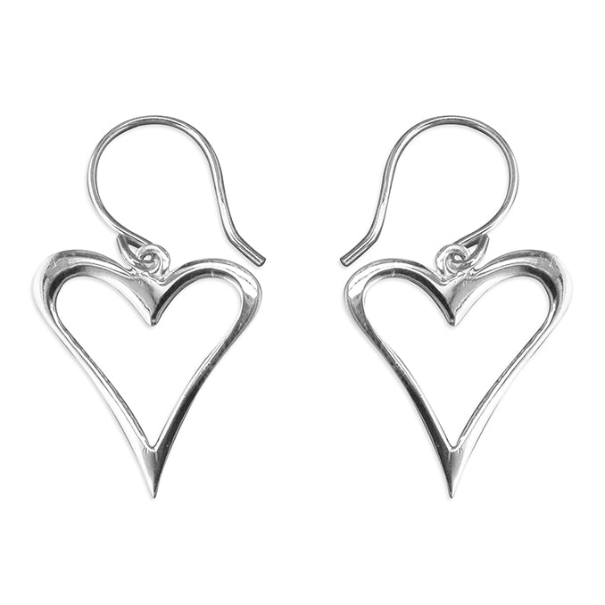 Silver open hearts drop earrings complete with presentation box