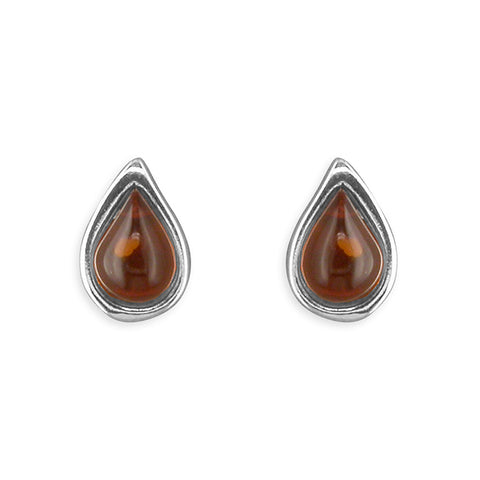 Silver teardrop Amber stud earrings complete with presentation box