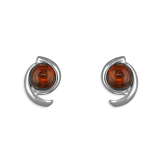 Silver swish Amber stud earrings complete with presentation box
