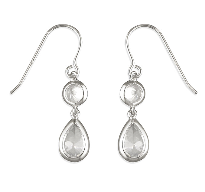 Silver Cubic Zirconia teardrop and round drop earrings complete with presentation box