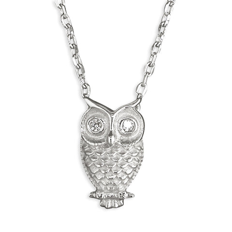 Silver Cubic Zirconia Owl pendant and chain complete with presentation box