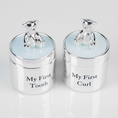 Silverplated Babies Blue First Curl and First Tooth set