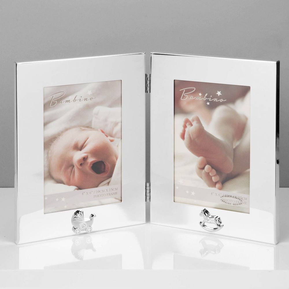 Silverplated 4inch x 6inch / 10cms x 15cms Babies Double Photo Frame
