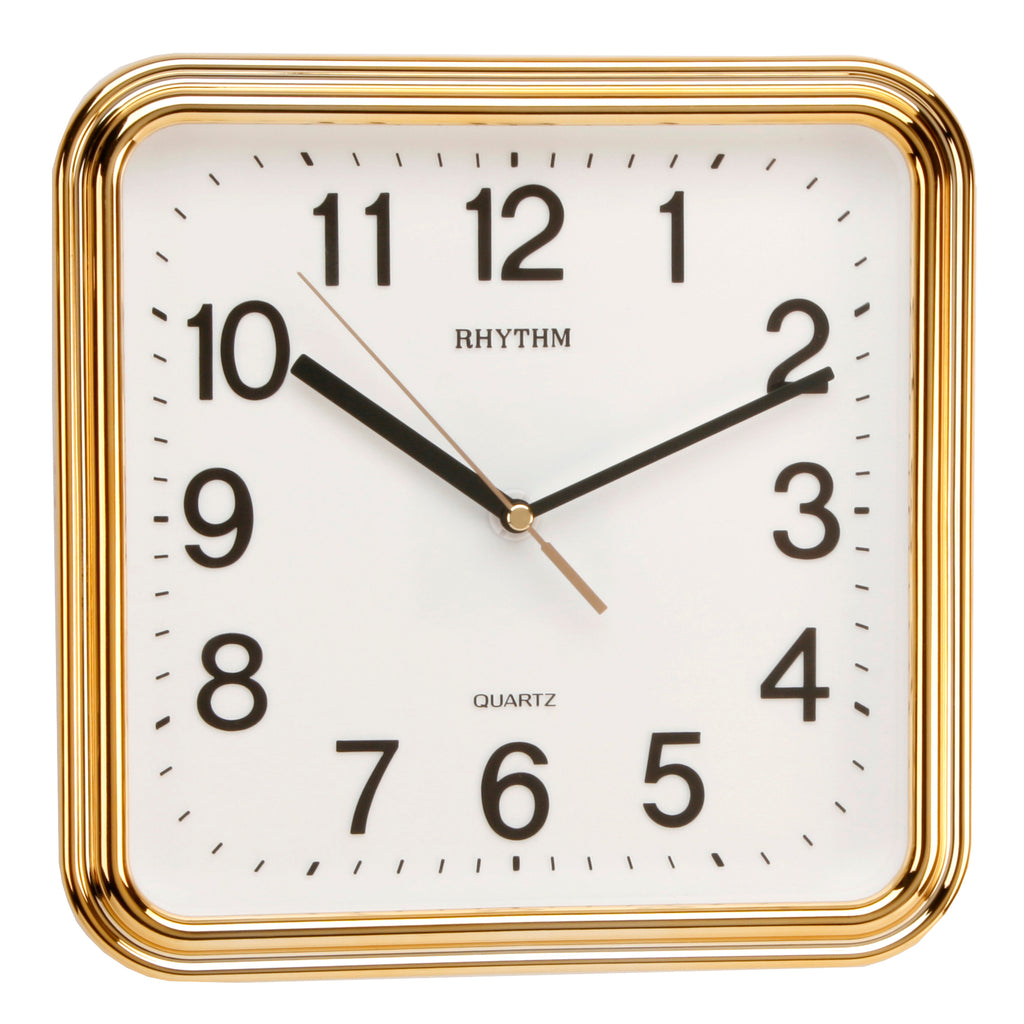 Gold coloured cased Wall Clock, 1 Year Guarantee