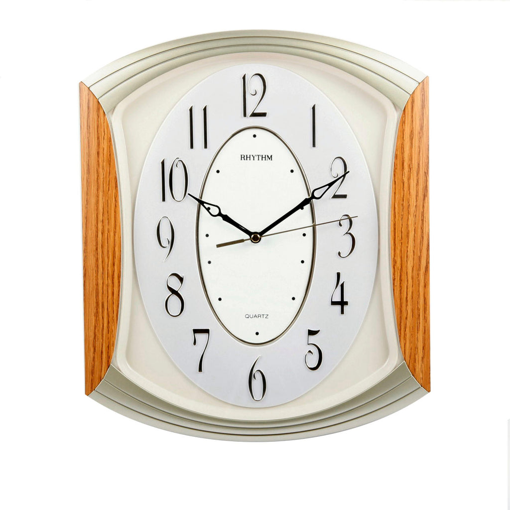 Silver and wood cased Wall Clock, 1 Year Guarantee