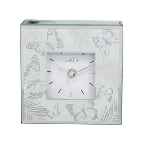 HESTIA® Glass Butterfly Mantel Clock, 1 Year Guarantee