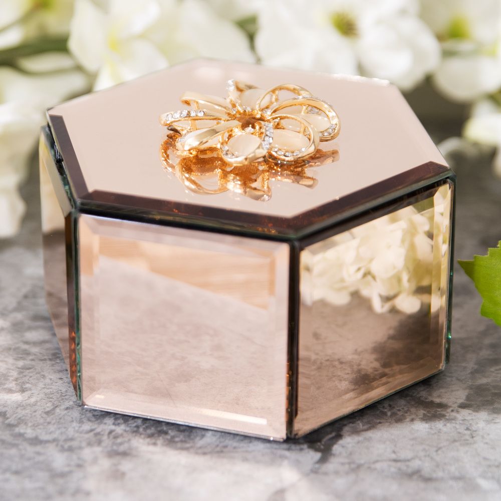 Mirrored hexagonal Flower design Trinket Box