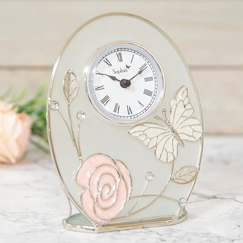Frosted Glass Mantel Clock, 1 Year Guarantee