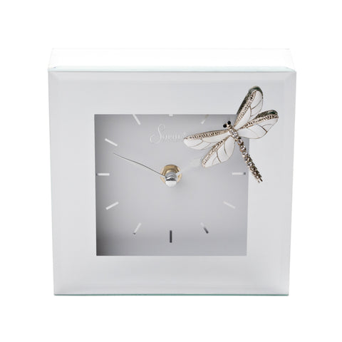 SOPHIA® Mirror Glass Mantel Clock with Dragonfly, 1 Year Guarantee
