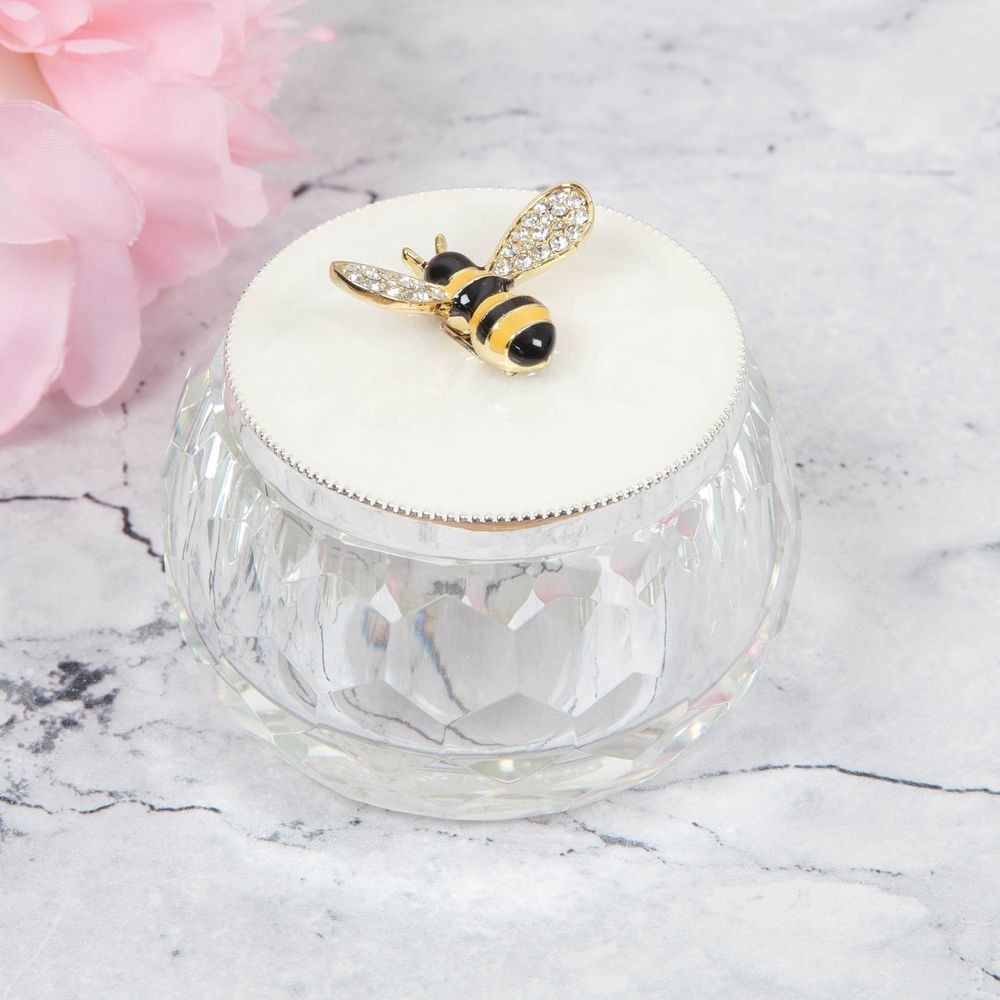 Round Glass Bumble Bee design Trinket Box